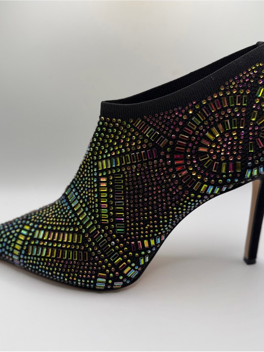 Thalia Sodi Black Iridescent Jeweled Pointed Heel Bootie